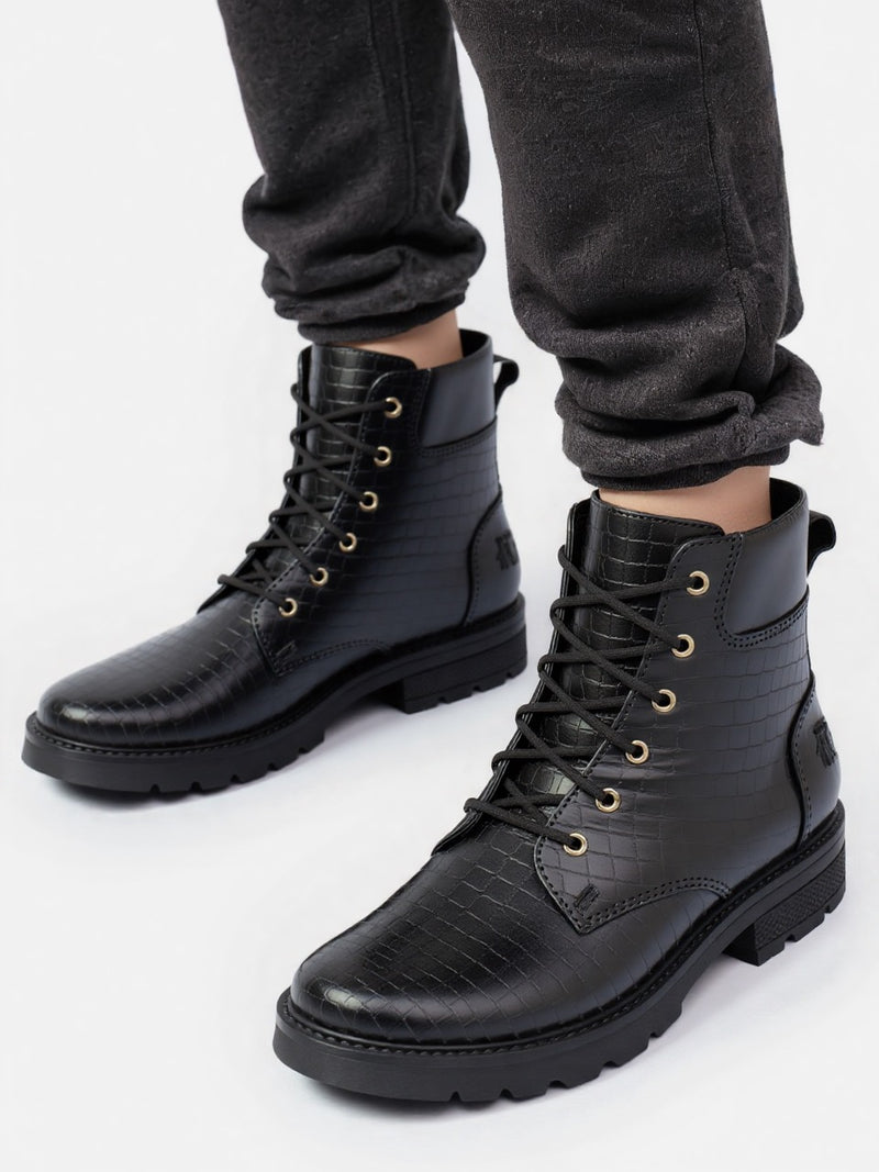 Men's Crocodile Textured Leather Boots