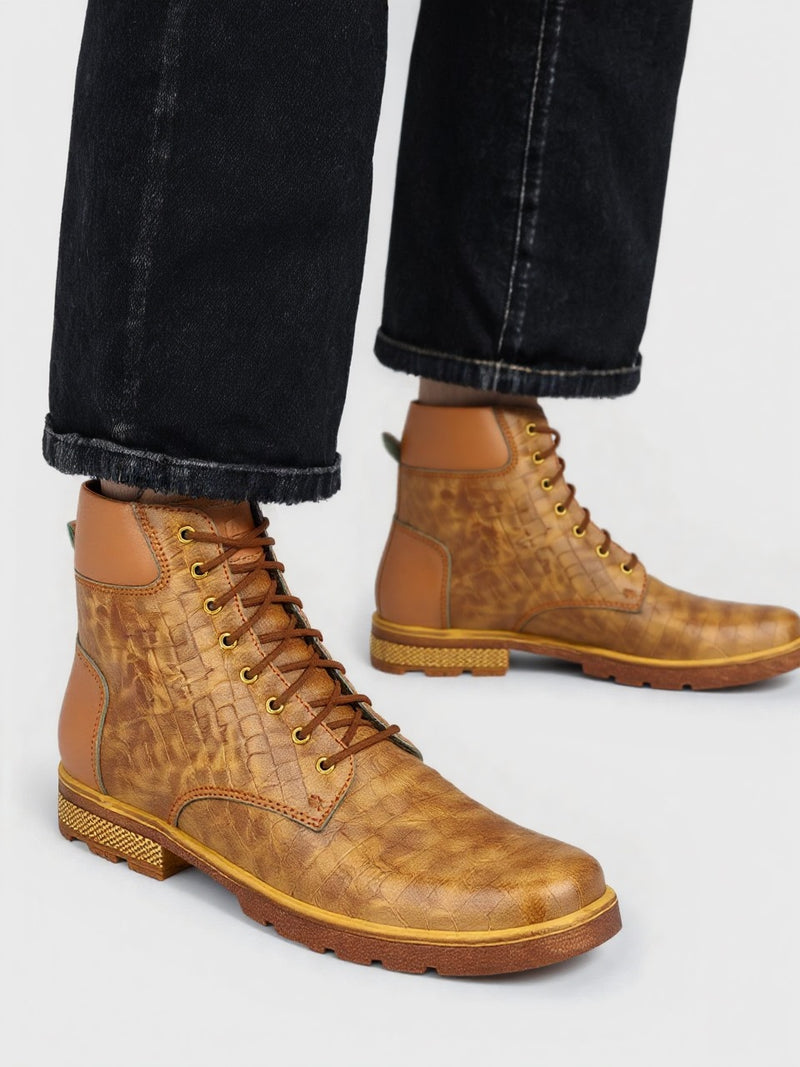 Men's Crocodile Textured Leather Boots