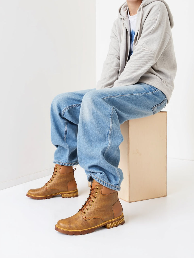 Men's Crocodile Textured Leather Boots