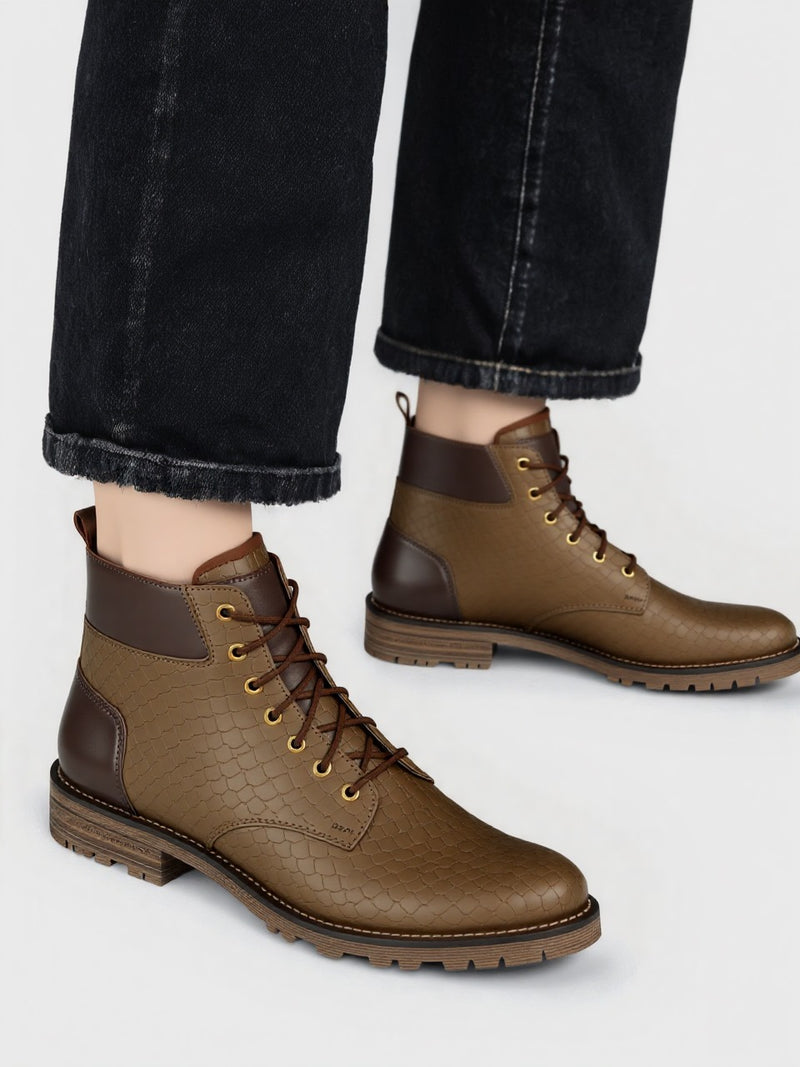 Men's Crocodile Textured Leather Boots