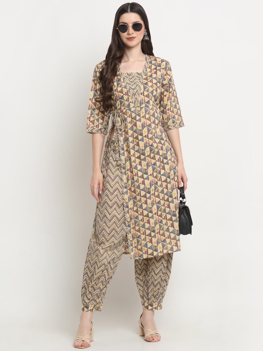 Cotton Side Slit Kurta with Afgani Pant Set