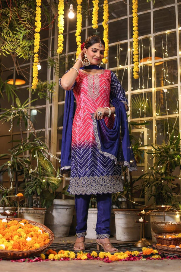 Chinone Kurta Pant and Dupatta Set